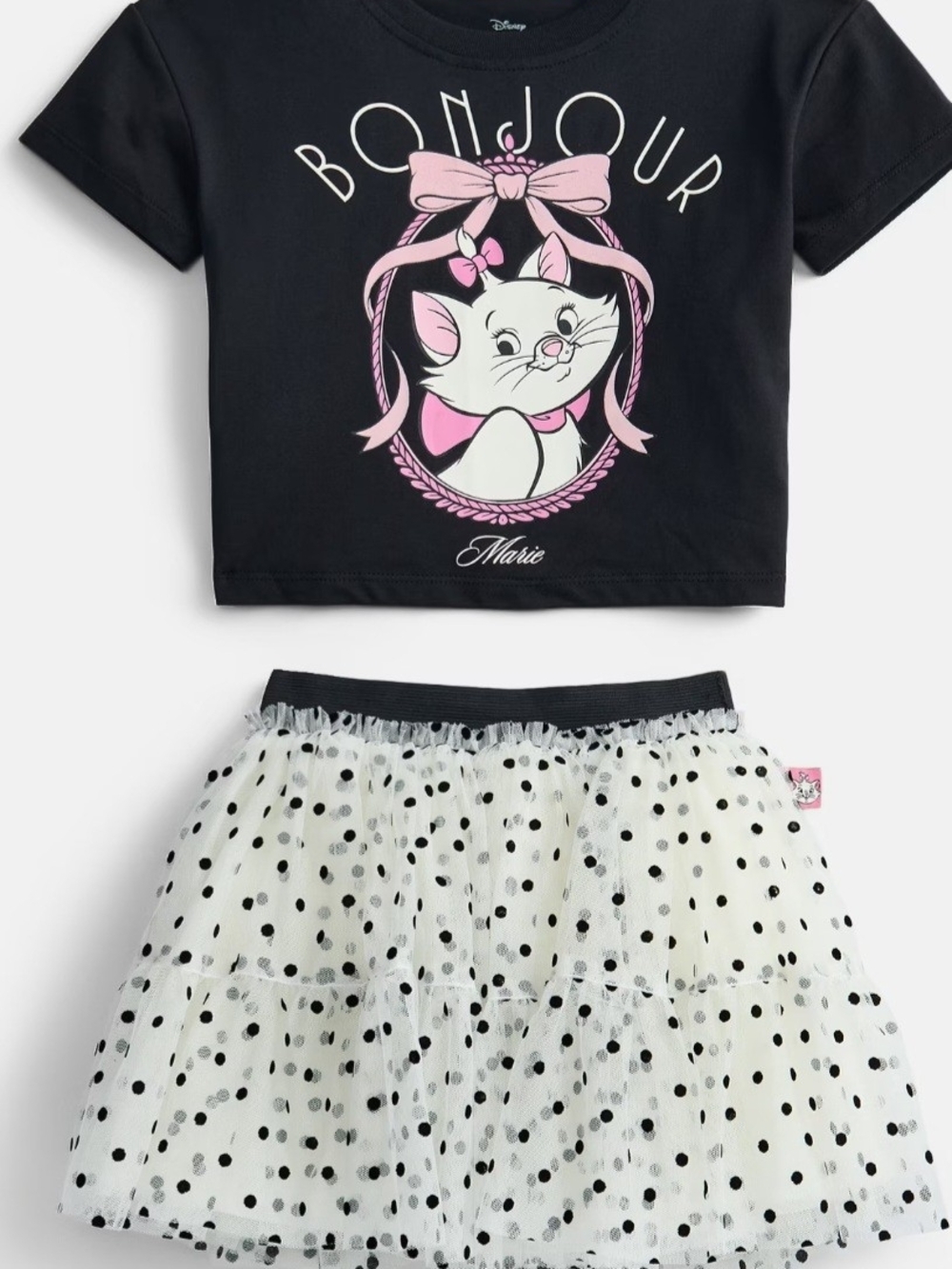 Disney Black & Pink Marie Two-Piece Pajama Set with Polka Dot Skirt